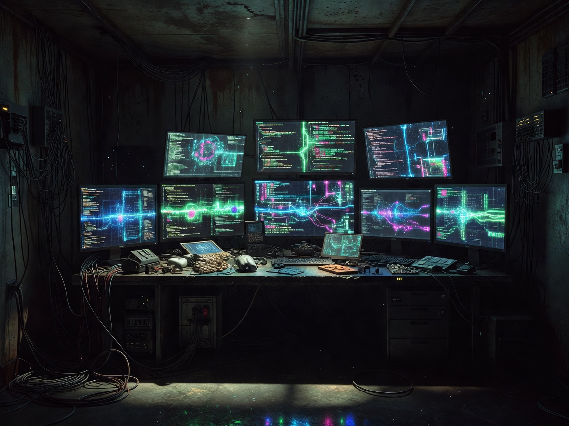Futuristic Cyber Terminal Code Setup with Amber Highlights